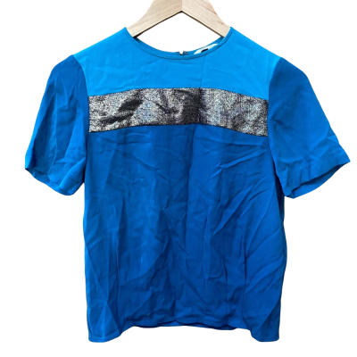Diane Von Furstenberg Teal Metallic Detail Top Size 2