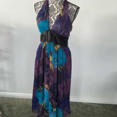 Caroline Morgan Womens  Size L Cocktail Dress / Party Dress Blue / Floral / Purple / Yellow 