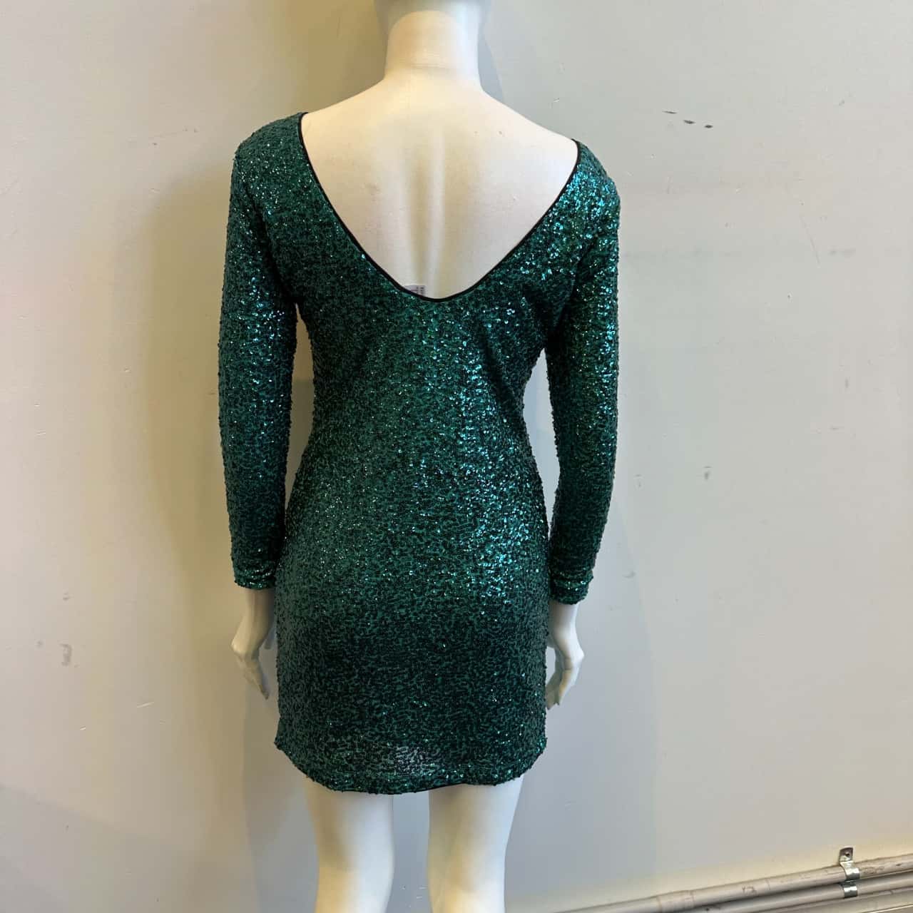 H&M Women's Size 12 Long Sleeve Mini Dress Green Sequins (s)