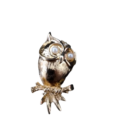  Womens OWL Brooch gold tone faux pearl