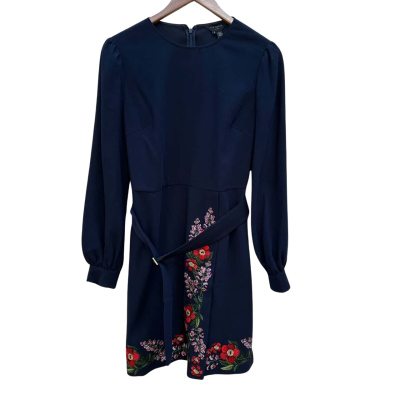 Ted Baker Womens  Size 3 Casual Dress /  Floral Dress /  Long Sleeve Dress Floral / Navy Blue 