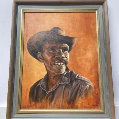 Original 1982 framed portrait painting “The Stockman” by Jerry Collins 