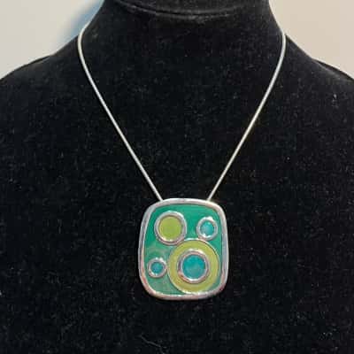 Anna Nova Silver Toned Necklace With Green and Silver Pendant 
