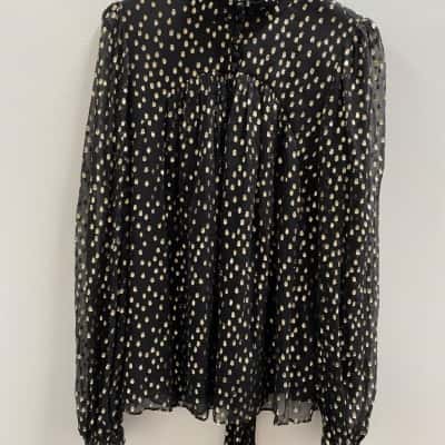 Zimmermann Womens  Size 3 Long Sleeve SILK blend Top Black  / Gold 