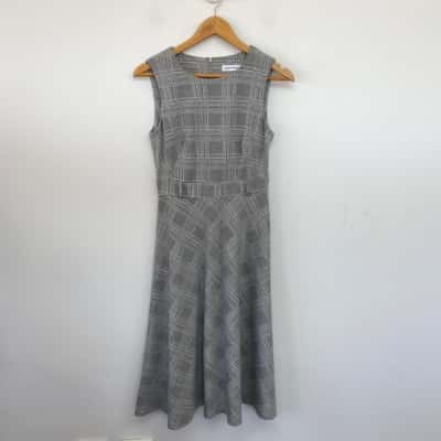 Calvin Klein Grey Checked SLeeveless Midi Dress  Size 4 