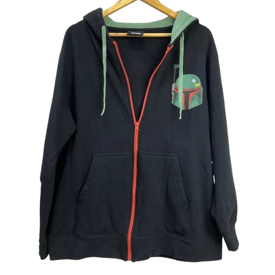Zing Popculture - Mens Star Wars Boba Fett Helmet Hoodie with Green Lined Hood and Orange Zipper - Size XXL - Black  