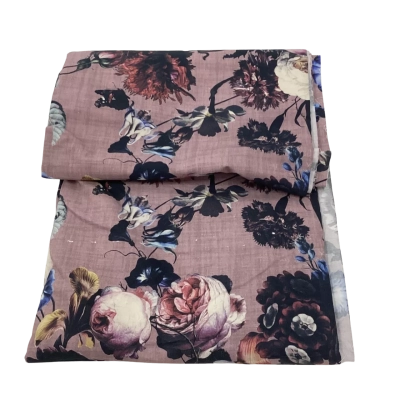 Mauve Floral Fabric Poly Cotton , or Possibly Viscose  130 x 220 cm            (F5)