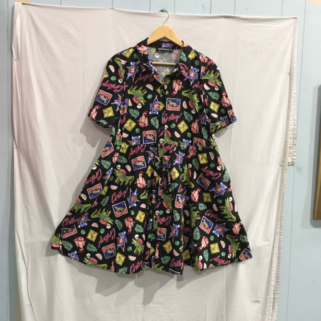 Dangerfield Womens Size 12 Short Sleeve Dress Black / Multicoloured ...