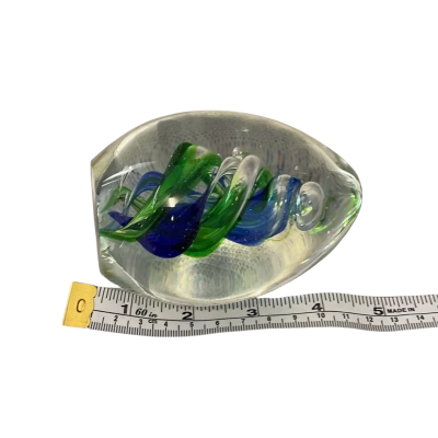 Egg shaped glass spiral paper weight