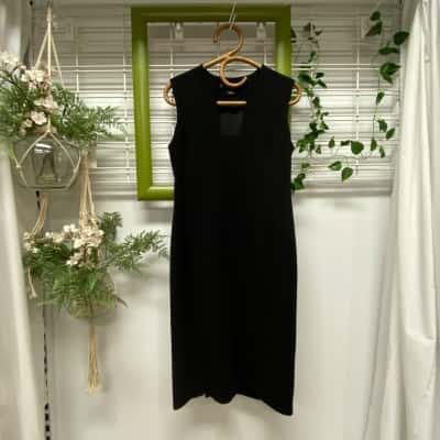 Vintage Polo Ralph Lauren 100% Wool Womens  Size 8 Midi Dress Black  