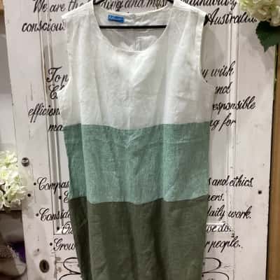  Womens  Size XXL  LINEN Midi Dress / Shift Dress / Sleeveless Dress  Cream / Green 