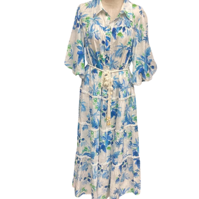  G.D.S.   Size 14 3/4 Sleeve Maxi Dress Blue / Floral 
