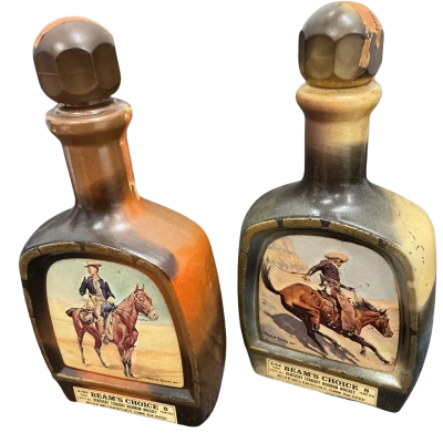 Vintage Jim Beam's Choice Decanters Pair - Frederic Remington Western Art (1970s)