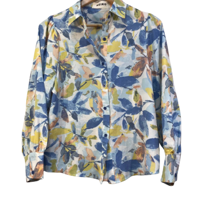 KEIKO Womens  Size M Long Sleeve Shirt Blue / Floral / Orange / Yellow 