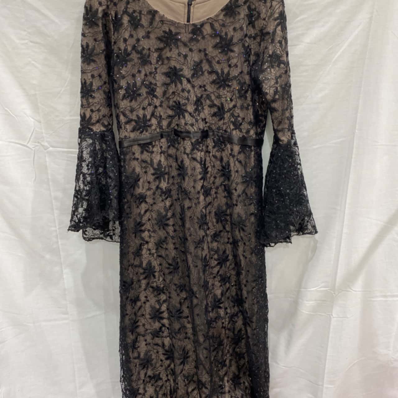Justice Black Formal Flower Dress W/ Sequins Sz 12 Zip Back