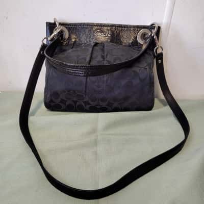 COACH Signature Pleated Fabric Tote Shoulder Bag 