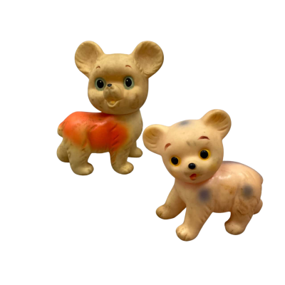 Vintage soft rubber squeak toys, two cute bears/dogs.