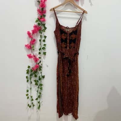 Tree of Life Womens Sleeveless Jumpsuit Size L Brown / Purple 