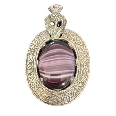  Vintage Scottish Miricle Pendant Purple Agate / Silver Tone Pendant Only