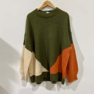 Beme Colour Spliced Jumper Women's  Size L Cream / Green / Orange RPP$99.99