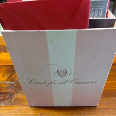 Box full of various greeting cards