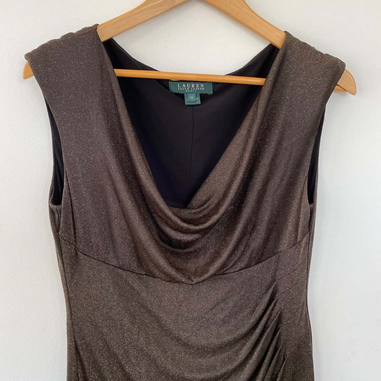 Ralph Lauren Black Gold Sleeveless Midi Dress Size 12 (s)
