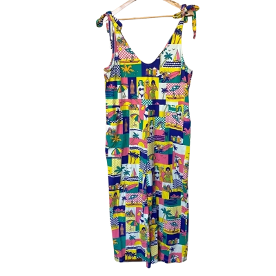 Dangerfield Beach Patterned Tie-Shoulder Jumpsuit Size 16