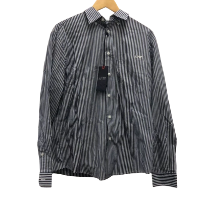 Armani Mens  Size M Long Sleeve Shirt Navy Blue / Striped / White BNWT