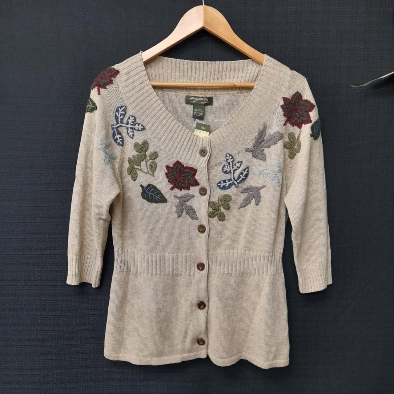 Vintage Eddie Bauer Womens Size L Cardigans Beige / Floral (s)