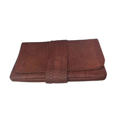  Womens Ginger Snakeskin Leather Purse Brown 
