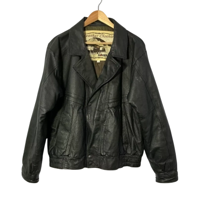Roger David Mens Size 107 Black Zip Front Leather Bomber Jacket 
