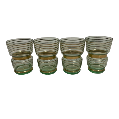 Set of 4 Gold & Green Glasses