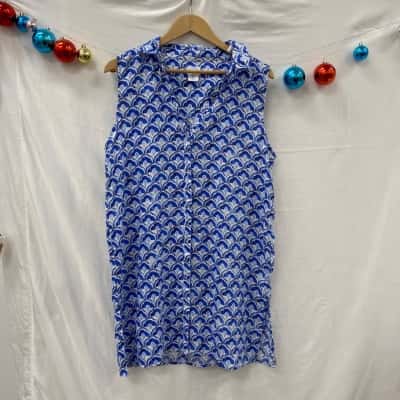  Womens Sigrid Olsen Size L Sleeveless Dress  Black  / Blue / White 