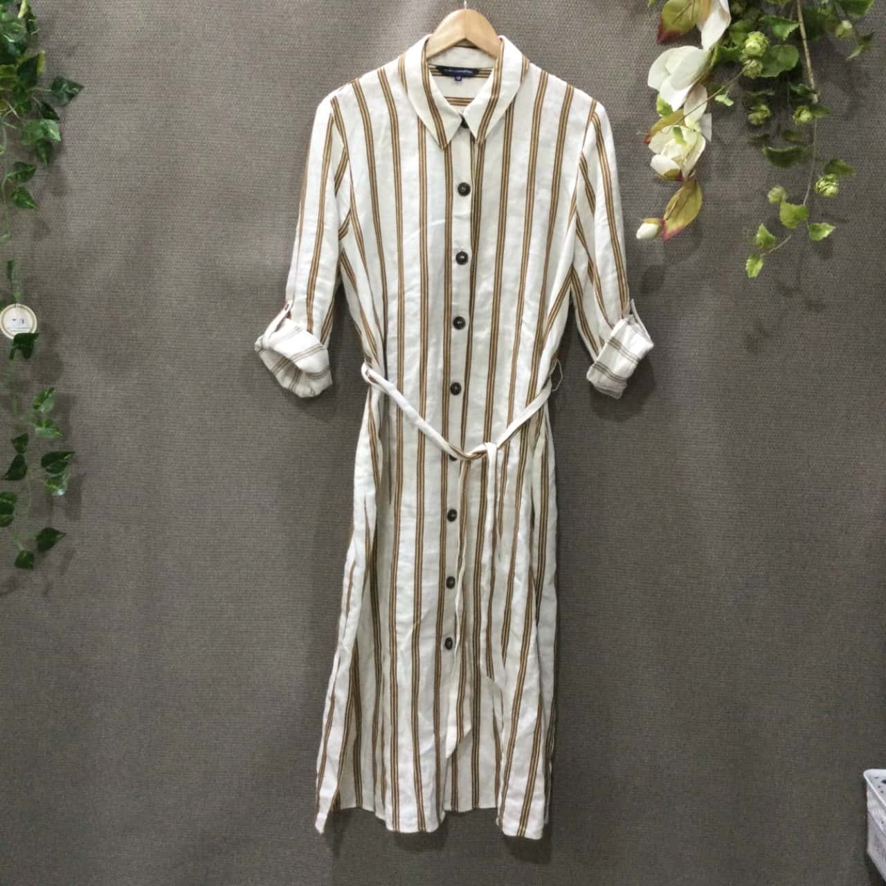 French Connection, Linen Shirt Dress, Womens Size 12 White/Brown (s) - Used  Very Good | Salvos Stores