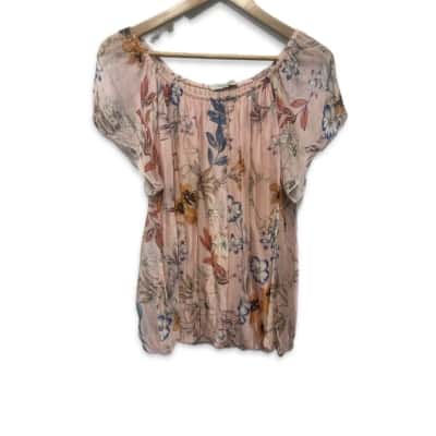  Viola Borghi Womens  Size XL Blouse Blue / Floral / Off White / Orange / Pink  
