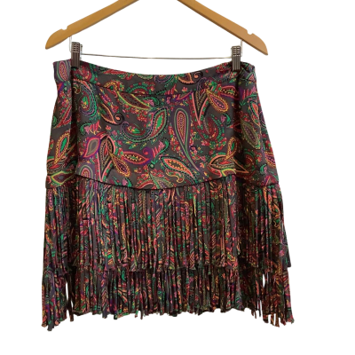 Witchery Womens  Size 14 Fringed Paisley Print Mini Skirt Multicoloured