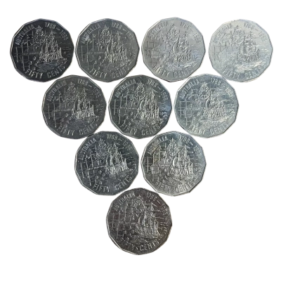 Lot of 10 x 1988 50 Cent BICENTENNIAL TALL SHIPS Commemorative Australian 50c
