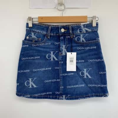 Calvin Klein Jeans Dark Blue Logo Jacquard A Line Skirt  Size 14
