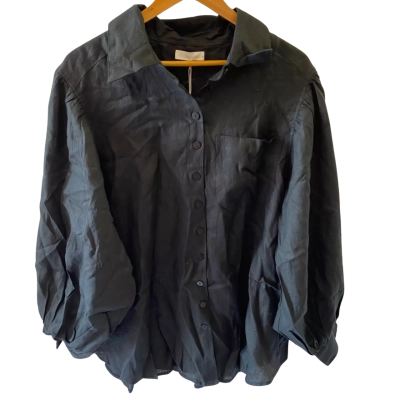  Ecclestone Womens Size 20 100% Linen Button Up Blouse Black  