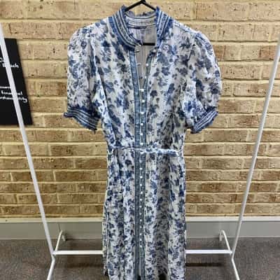 Forever New Womens Rochelle short sleeve midi dress blue & white Size 14 