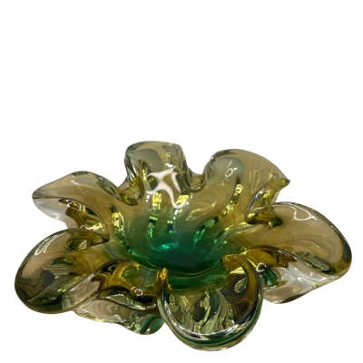 Sanyu Narumi 1970's Japanese Green and Amber Glass Bowl