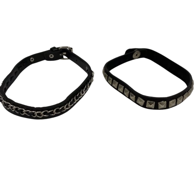 Unbranded Women's Faux Leather Choker Necklace Black 2 Pieces