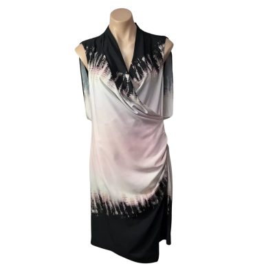 Wayne Cooper Womens Size 12 Black / Pink / Grey Pattern Sleeveless Wrap Dress (new) 