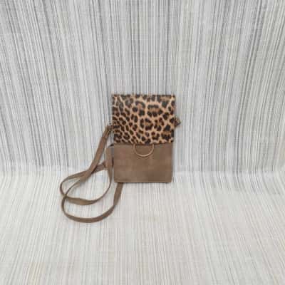 ** SALE ** Super Cute /Brown/Animal Print & Gold Tone Ring Front Feature /Mini /Crossbody /Messenger Style /Shoulder /Handbag 