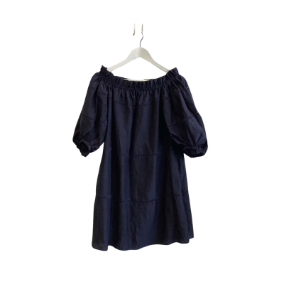 Piper Womens Size 10 Linen Blend Off Shoulder Mini Navy Blue
