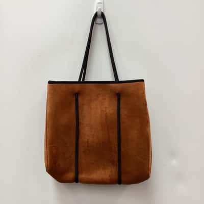  Womens Brown Neoprene and brown plush on outside tote