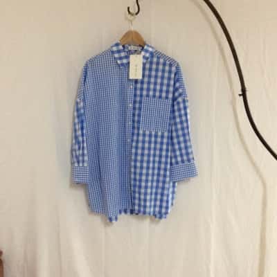 All about May Women's Size 6 Long Sleeve Top Blue / Pattern / White 