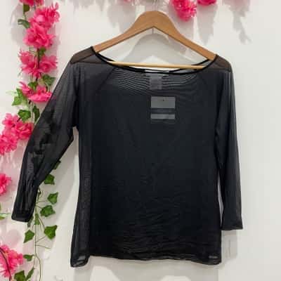Carla Zampatti Womens Long Sleeve Net Top Size XL Black  