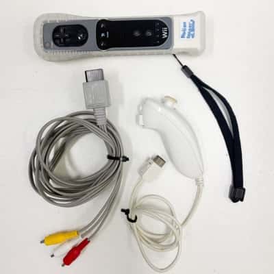 Official Nintendo Wii Accessories Lot - Black Wii Remote Plus, Nunchuk, AV Cable