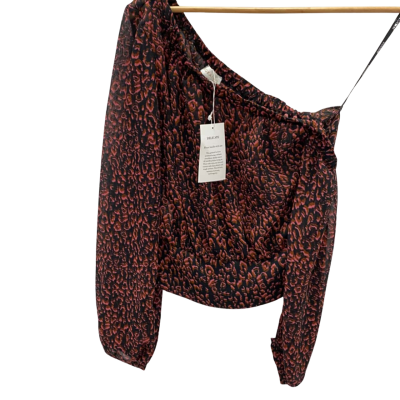 Kookai Womens  Size 34 sheer Off-the-shoulder Top Maroon / Pattern 